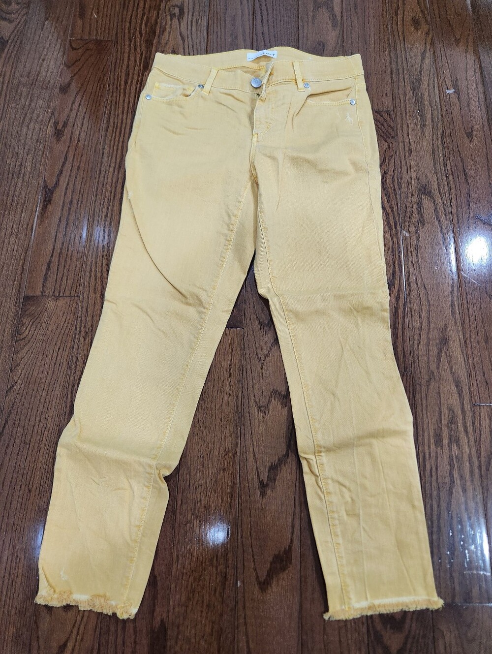 New LOFT Mustard Yellow Frayed Hem Slim Straight Jeans
